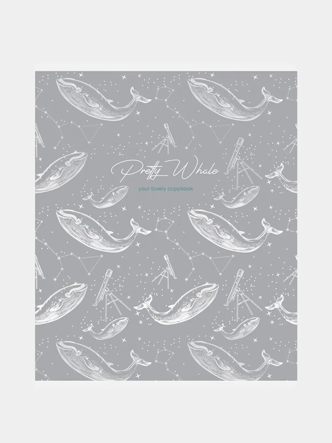 Белый тетрадь 48 листов, "Pretty whale", клетка, "софт-тач" ламинация