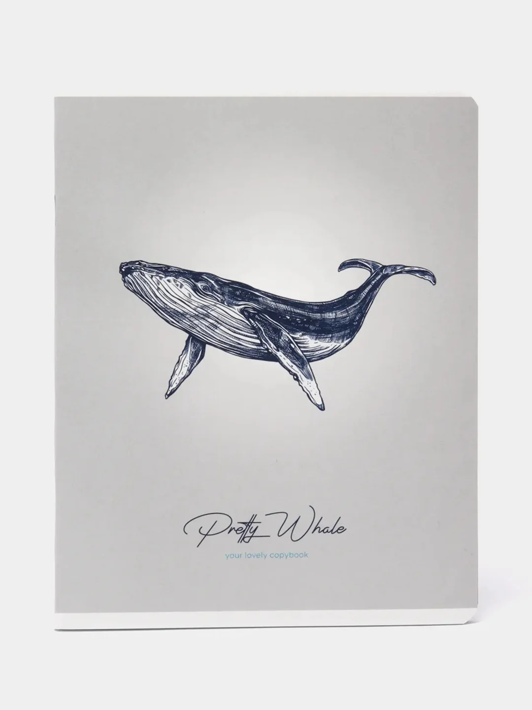 Серый тетрадь 48 листов, "Pretty whale", клетка, "софт-тач" ламинация