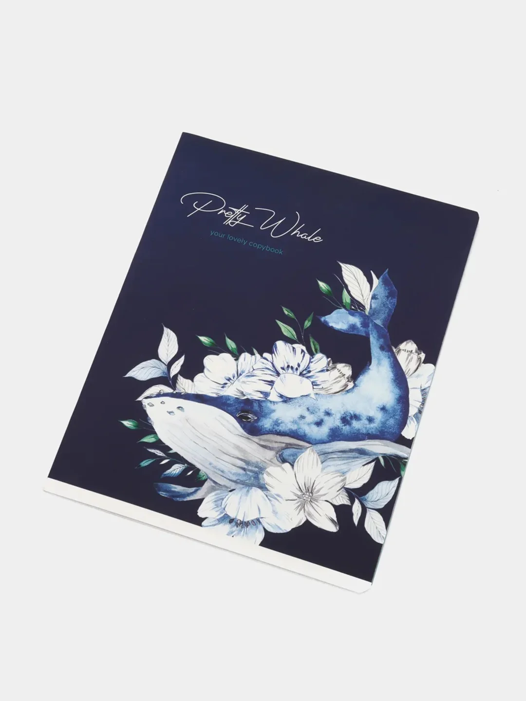 Серый тетрадь 48 листов, "Pretty whale", клетка, "софт-тач" ламинация