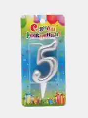 Прозрачный свеча для торта цифра Универсальная Серебряная, 5,8*12 см