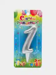 Голубой свеча для торта цифра Универсальная Серебряная, 5,8*12 см