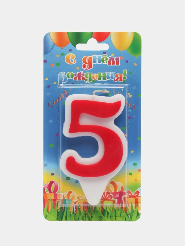 Свеча-цифра "5", красная
