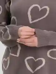Бежевый меланж свитер вязаный, оверсайз