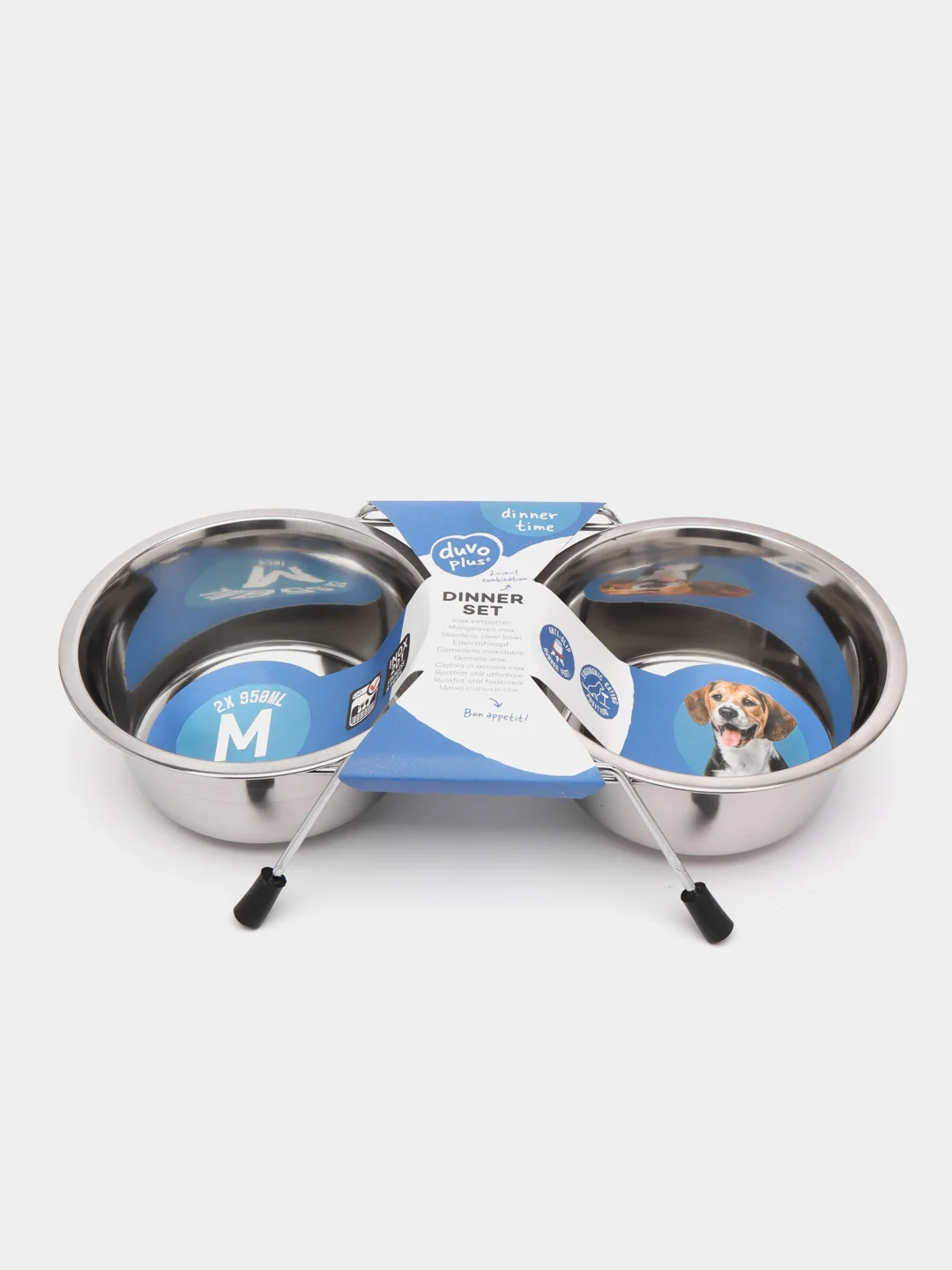 Миска двойная, металлическая, на подставке, Duvo+, 2 х 16 cм, 950 мл