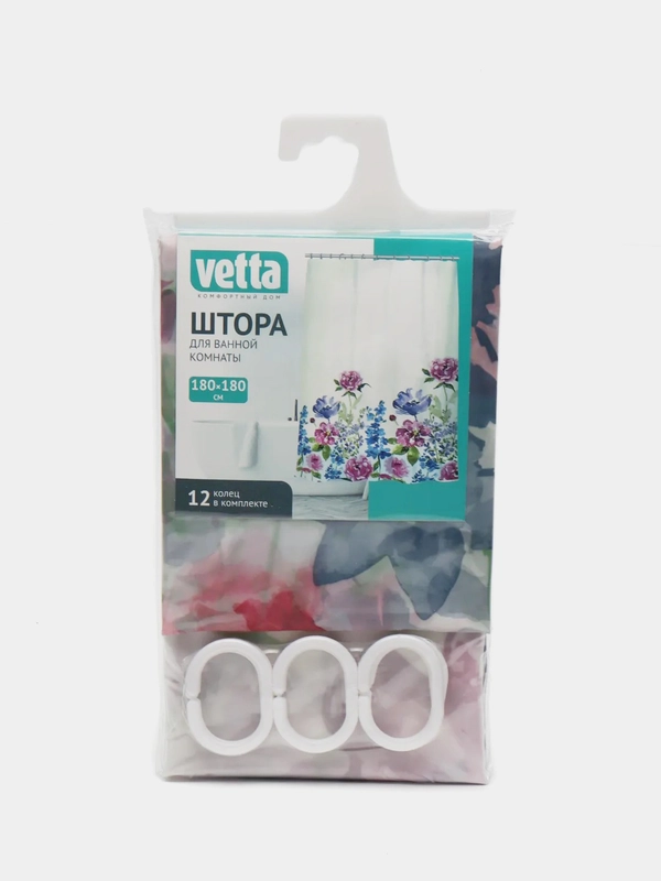 Vetta шторка для ванной, Пева, 180 x 180 см, "Цветущие пионы"