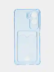 Голубой чехол для Honor 90 Lite (Хонор 90 Лайт), прозрачный, с карманом для карты