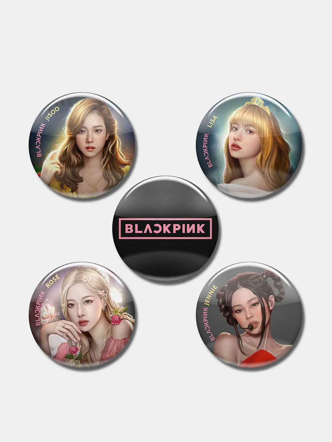 Разноцветный значки Blackpink (БлэкПинк) "Участники K-pop группы", 2 размера