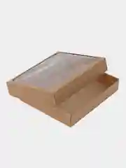 Коробка сборная без печати крышка-дно бурая с окном, 37 х 32 х 7 см