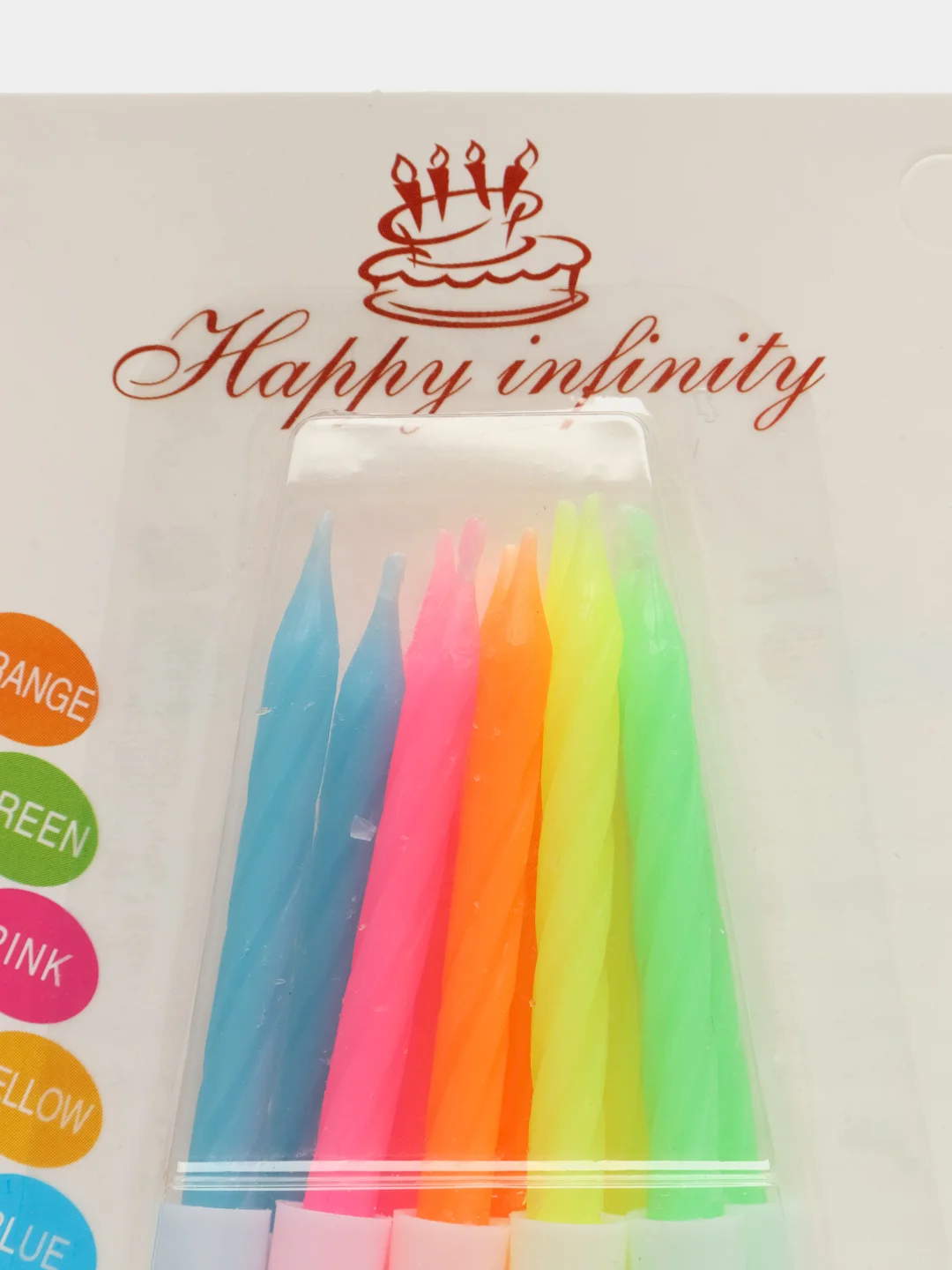 Конфетный свечки для торта, неоновые, спираль, 10 штук