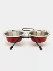 Миска для животных металлическая двойная на подставке DUVO+ , красная, D11 см/ 240 мл