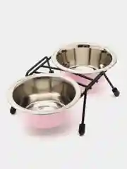 Миска для животных металлическая двойная на подставке DUVO+ , розовая, D 11 см/240 мл