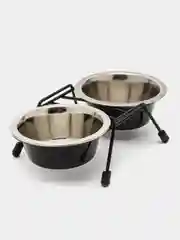 Миска для животных металлическая двойная на подставке DUVO+ , чёрная, D 11 см/240 мл