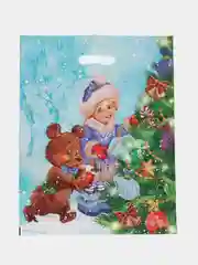 Белый пакет С Новым Годом большой плотный полиэтиленовый с вырубной ручкой, 45 х 38 см