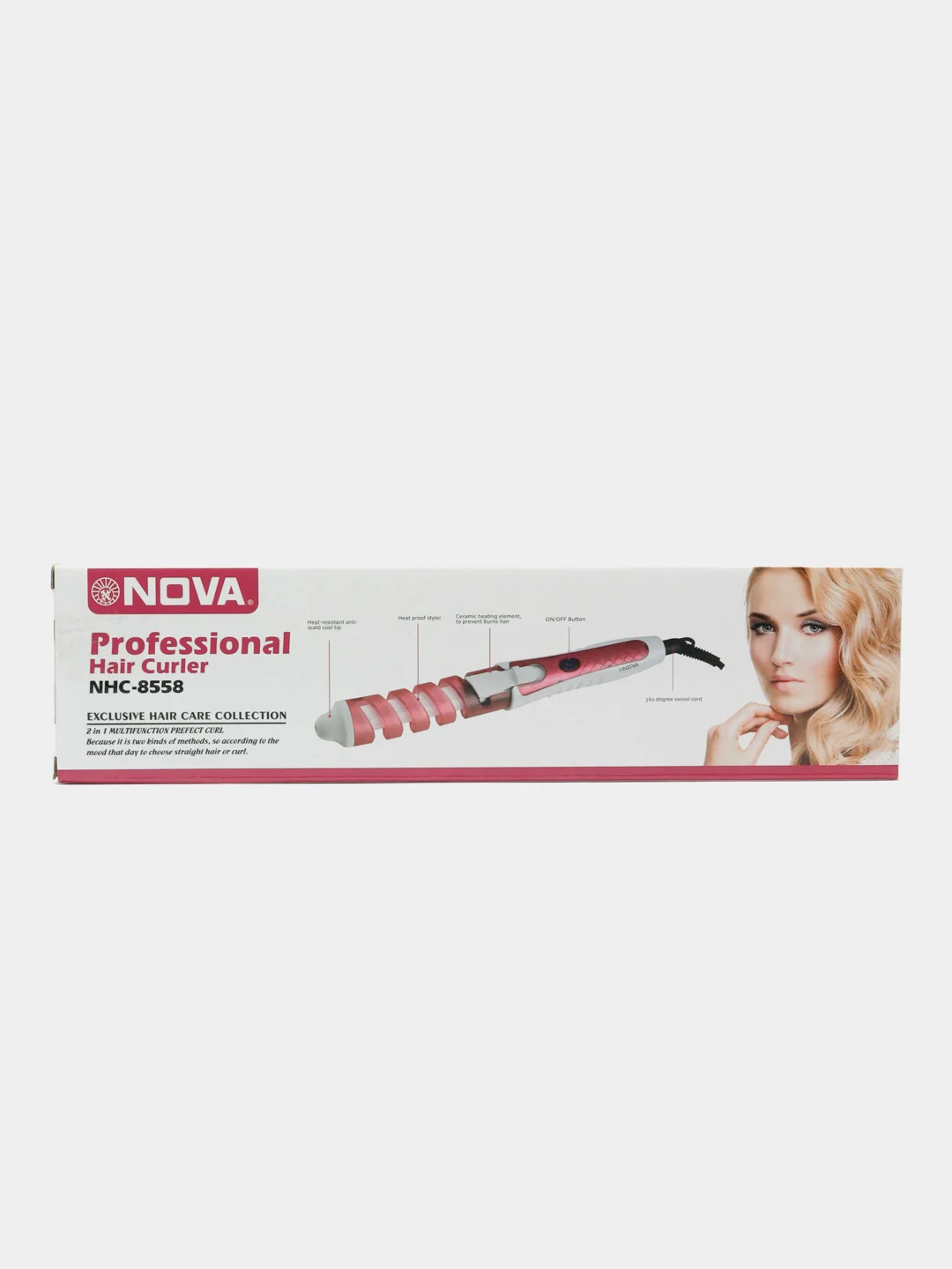 Розовый утюжок-плойка Nova, спиральная