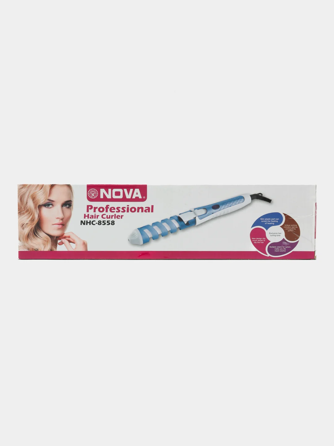 Розовый утюжок-плойка Nova, спиральная