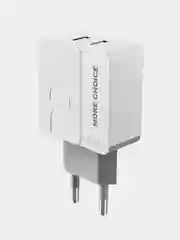 Серый сетевое зарядное устройство More Choice NC46a, 2 USB 2.4A, с кабелем Type-C