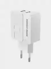 Белый сетевое зарядное устройство More Choice NC46m, 2 USB 2.4A, с кабелем micro USB