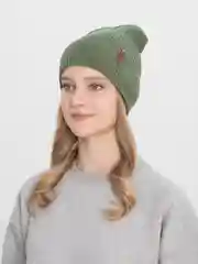 Зелёный хаки шапка женская, бини, , с подкладом, на флисе