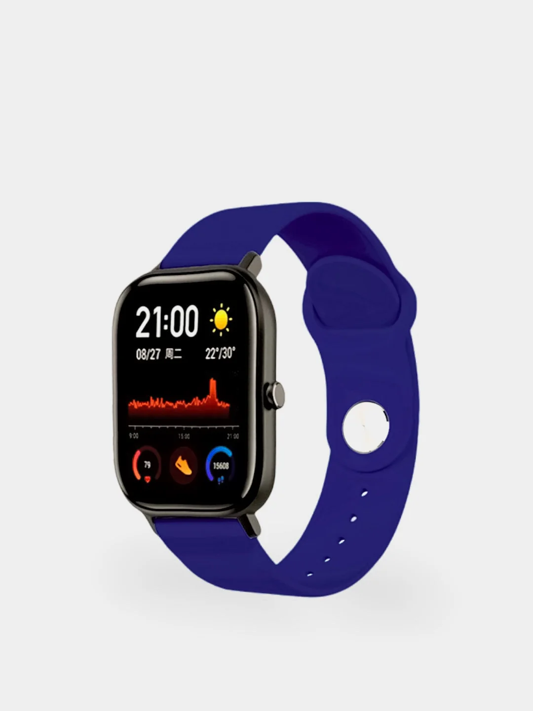 Синий силиконовый ремешок для Xiaomi Amazfit Bip / Huawei / Samsung, 20 мм / 22 мм, с кнопкой