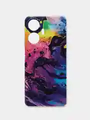 Пурпурный силиконовый чехол на Realme C55 (Реалми C55), прозрачный, с рисунком, защита камеры