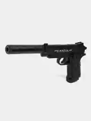 Черный детский пистолет C9+ игрушечный, с глушителем, металлический