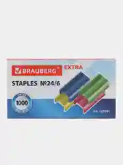Скобы для степлера BRAUBERG EXTRA, цветные, №24/6, 1000 штук