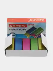 Скобы для степлера BRAUBERG EXTRA, цветные, №24/6, 1000 штук