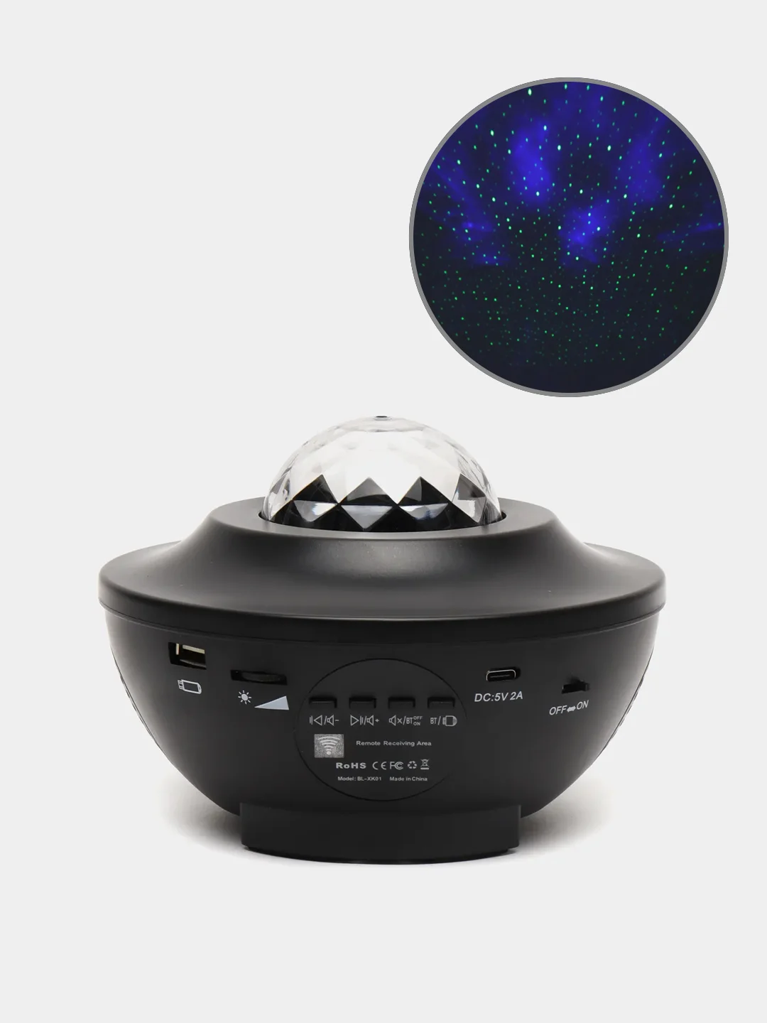 Черный ночник-проектор звёздного неба "Планетарий", Bluetooth, с музыкой и пультом