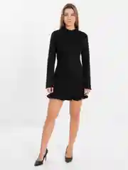 Черный женское платье с длинным рукавом, из экозамши, спандекс