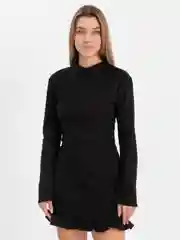 Черный женское платье с длинным рукавом, из экозамши, спандекс
