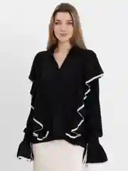 Черный рубашка женская с воланами