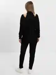 Черный женский костюм тройка: кофта, топ и лосины, ткань лапша