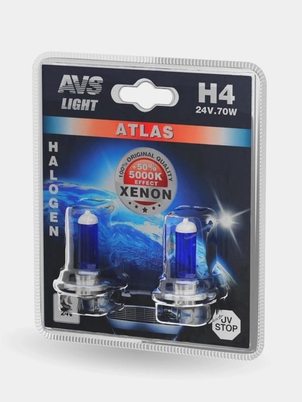 Галогенная лампа AVS ATLAS 5000К, H4, 24V, 75/70W, 2шт