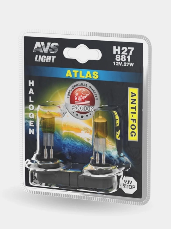 Галогенная лампа AVS /ATLAS ANTI-FOG/желтый H27/881 12V.27W.2шт.
