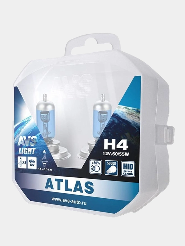 Галогенная лампа AVS ATLAS PB, 5000К, H4, 12V, 60, 55W, 2шт