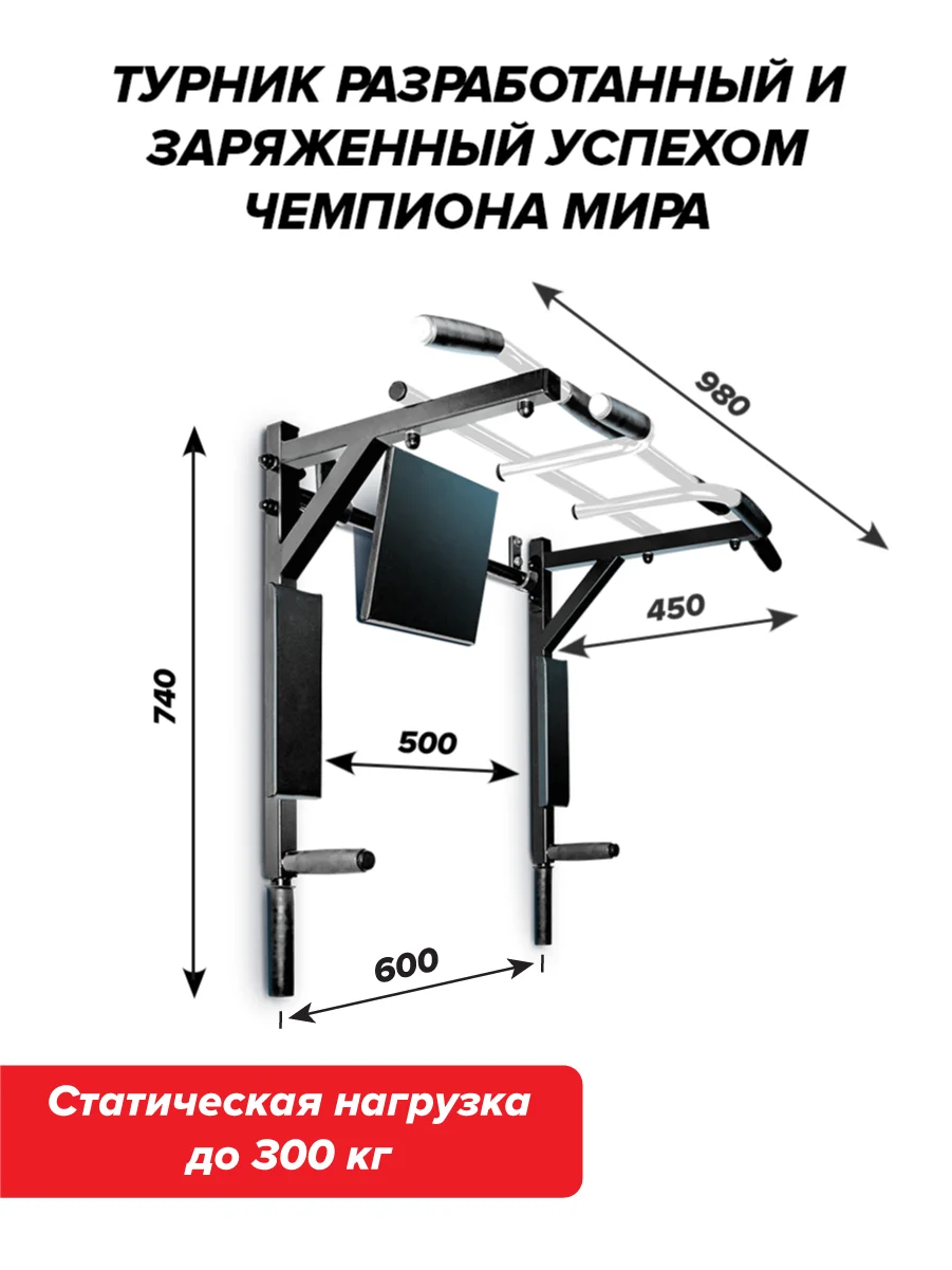Турник-брусья 3 в 1 ЦЕНТРЛ СПОРТ черно белый с черными ручками разборный Aktiv