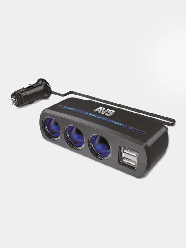 A40862S Разветвитель прикуривателя AVS 12/24 (на 3 выхода+2 USB) CS318U