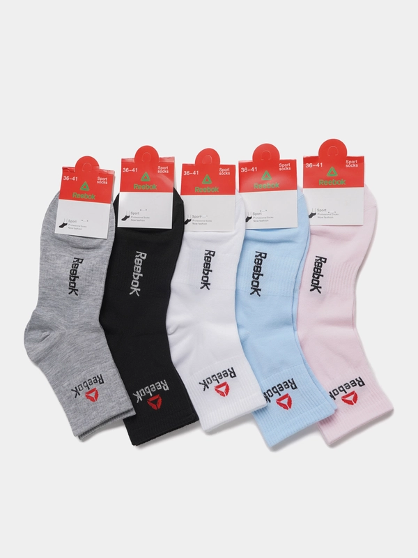 Носки женские спортивные с вышитым принтом Рибок (Reebok) средней длины, хлопок, 5 пар