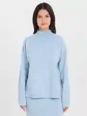 Голубой комплект женский, теплый, с юбкой-миди, кашемировый, двойка