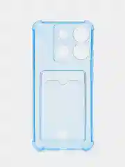 Голубой чехол для Infinix Smart 7 Plus (Инфиникс Смарт 7 Плюс), прозрачный, с карманом для карты