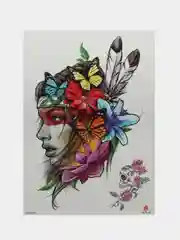 Лавандовый временная переводная татуировка "Девушки, цветы, птицы", 21 х 15 см
