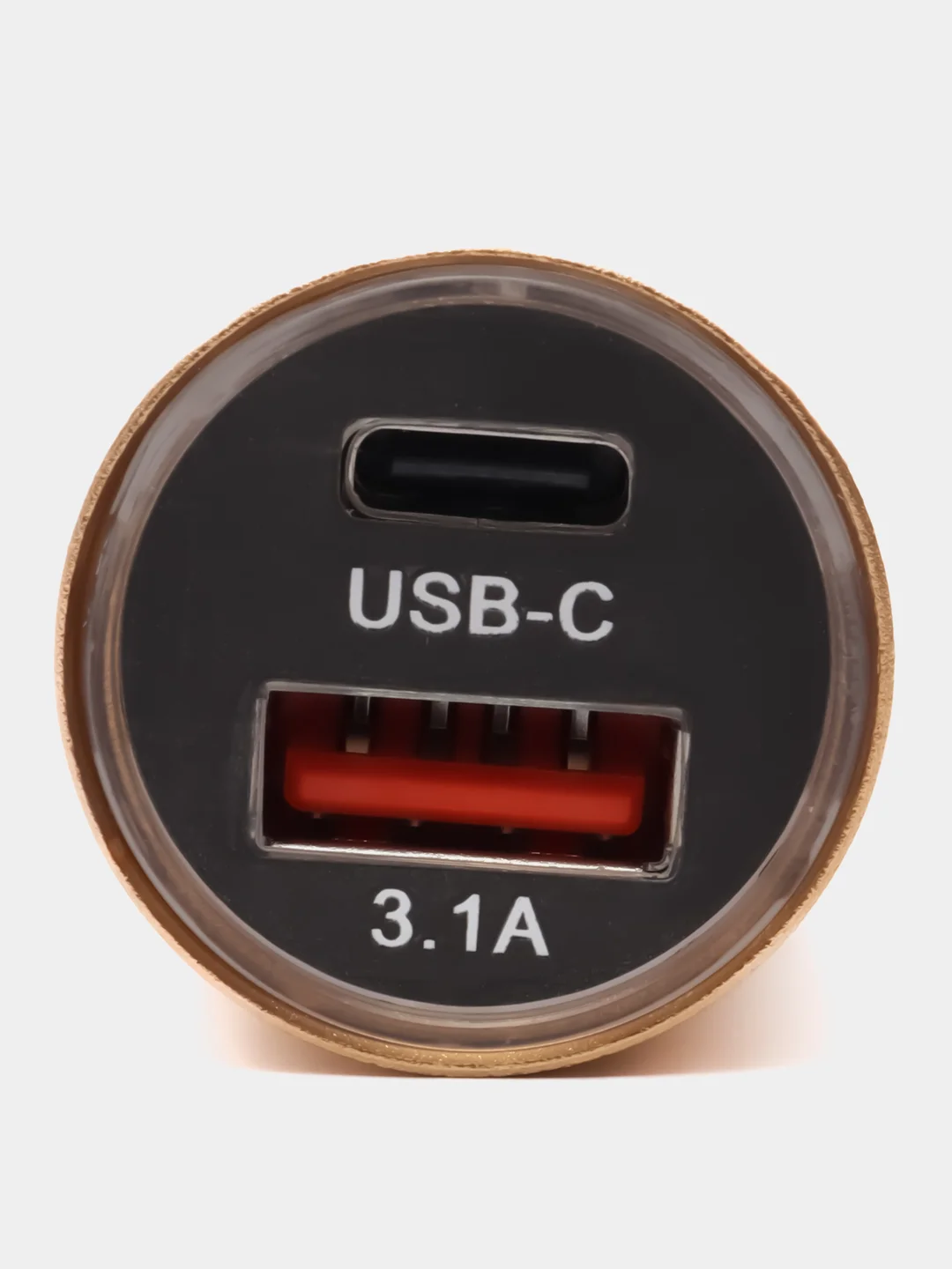 Золотой автомобильная зарядка Type C, USB, 3.1 А, в прикуриватель, быстрая зарядка