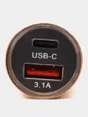 Золотой автомобильная зарядка Type C, USB, 3.1 А, в прикуриватель, быстрая зарядка