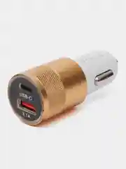 Золотой автомобильная зарядка Type C, USB, 3.1 А, в прикуриватель, быстрая зарядка