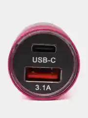 Красный автомобильная зарядка Type C, USB, 3.1 А, в прикуриватель, быстрая зарядка
