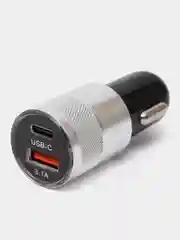 Серебряный автомобильная зарядка Type C, USB, 3.1 А, в прикуриватель, быстрая зарядка