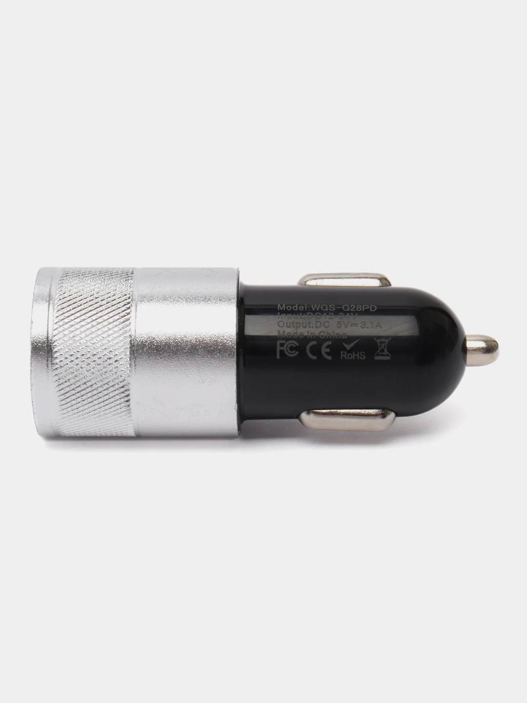 Серебряный автомобильная зарядка Type C, USB, 3.1 А, в прикуриватель, быстрая зарядка