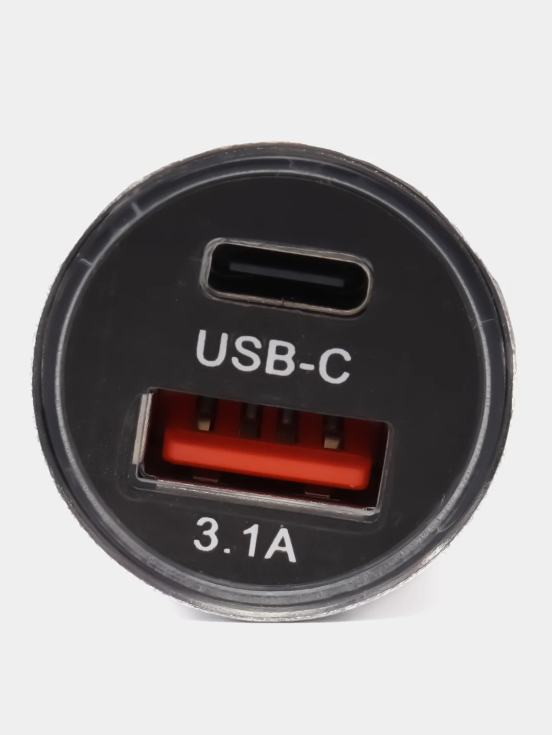Серебряный автомобильная зарядка Type C, USB, 3.1 А, в прикуриватель, быстрая зарядка