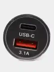 Серебряный автомобильная зарядка Type C, USB, 3.1 А, в прикуриватель, быстрая зарядка