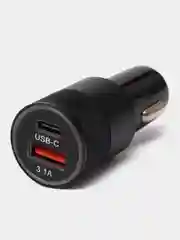 Серебряный автомобильная зарядка Type C, USB, 3.1 А, в прикуриватель, быстрая зарядка